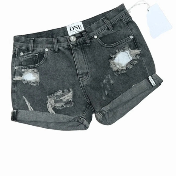 One Teaspoon Distressed ripped Mid Rise Denim Phantome Chargers in Phantome Gray - Picture 4 of 12